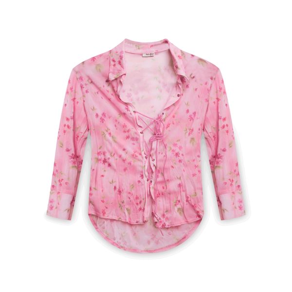 Lace-up Floral Blouse 