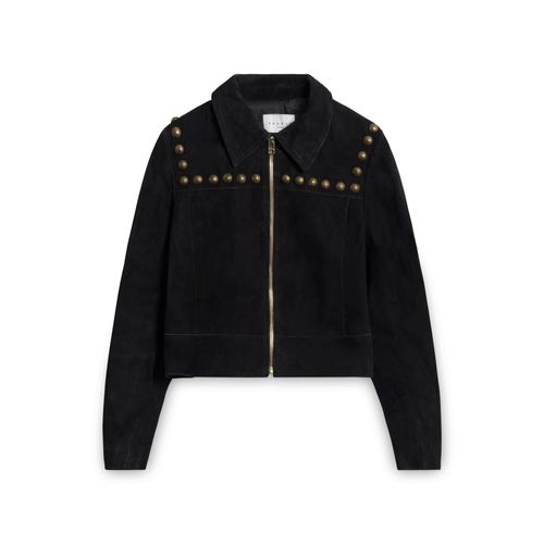 Sandro Suede Leather Jacket with Brass Buttons - Black