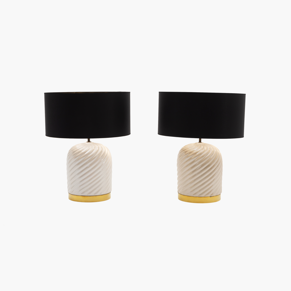 Pair of Ceramic Table Lamps with Brass Detailing by Tommaso Barbi, 1970