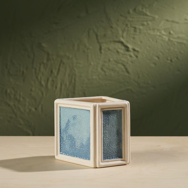 'Window' Series W2 by Eunsol Kim, Glazed Ceramic Sculpture in Beige and Blue, The Netherlands, 2025"