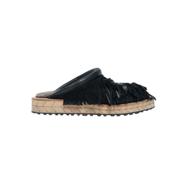 Kapital Black Fringed Leather Trimmed Suede Sandals