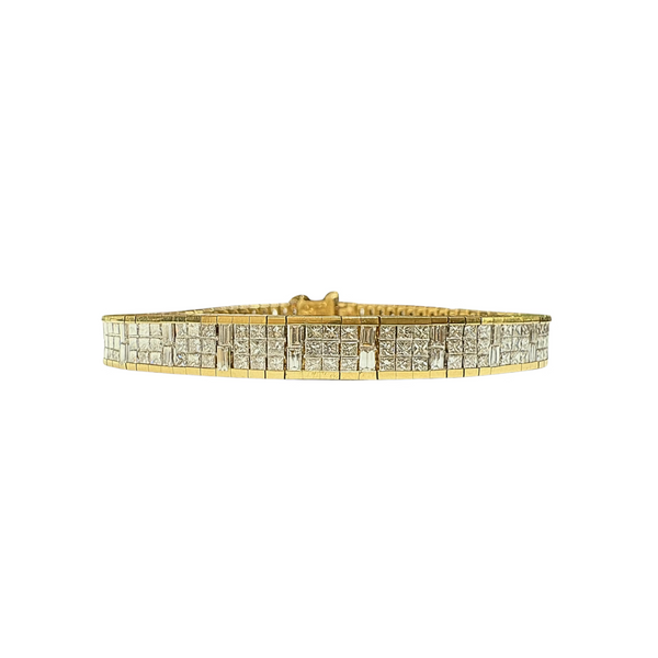 Vintage 18k Gold Articulated Square & Baguette Diamond Tennis Bracelet