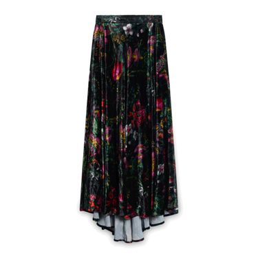 Paco Rabanne Floral Midi Skirt with Button Studs - Black