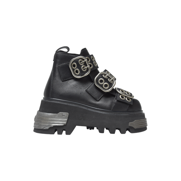Black Buckle and Grommet Platform Boot