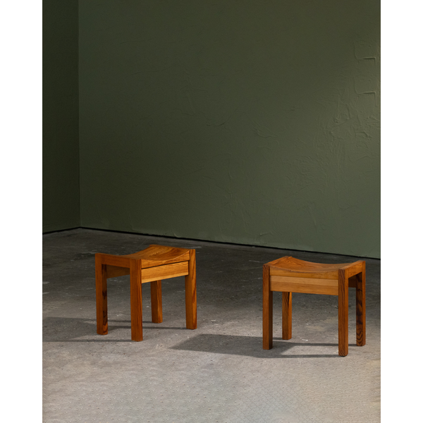 Pair of Pine Stools with Curved Seat, France, 1960s