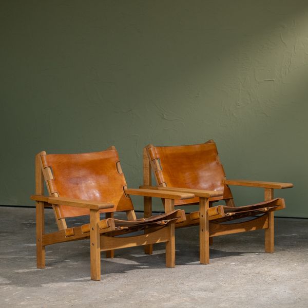 Pair of Lounge Chairs Model 168 with Original Cognac Leather and Oak Frame by Kurt Østervig, Denmark, 1960s