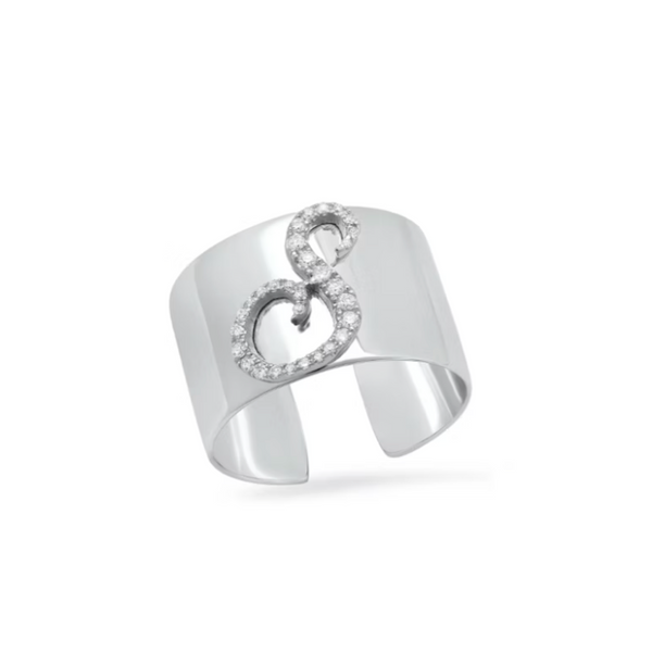14k White Gold Diamond S Initial Cigar Band Ring