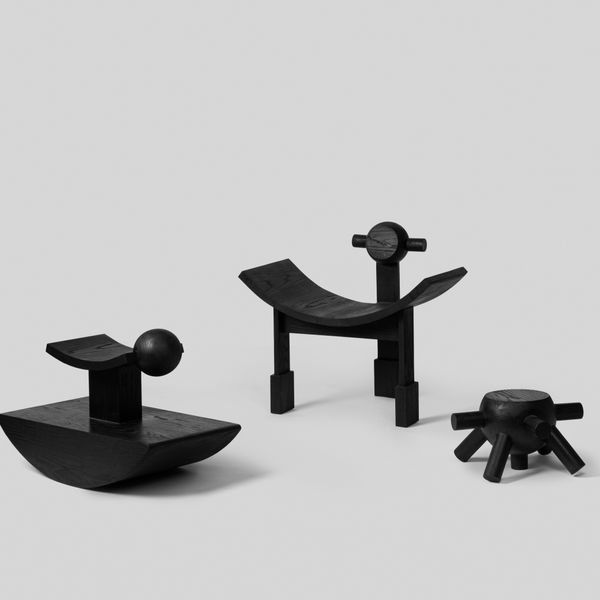 KABIKI Rocking Stool - Red Oak with Black Finish