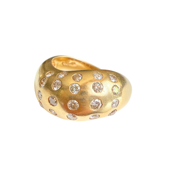 Vintage 14k Yellow Gold Diamond Wave Movement Bubble Ring