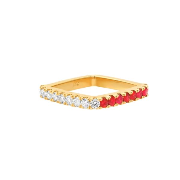 14k Yellow Gold Diamond & Ruby Square Ring