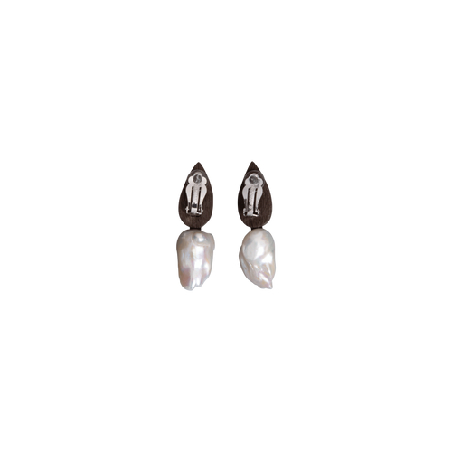 Monies Wood & Pearl Clip-On Earrings