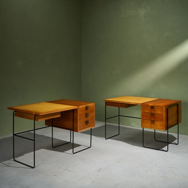 Pair of Duo-Tone Writing Desk by Taichiro Nakai for La Permanente Mobili Cantù, Italy, 1955