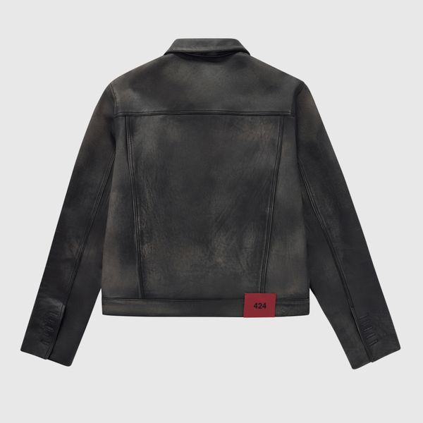Rub Off Leather Trucker Jacket