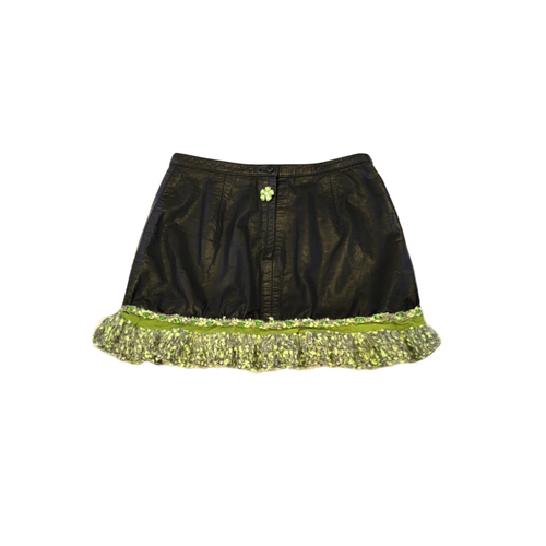 Leather Green Ruffle Skirt