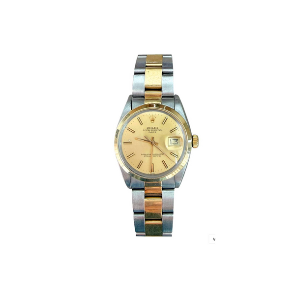 Vintage Rolex Oyster Perpetual Date 34mm Two-Tone Steel & 18k Gold Champagne Dial