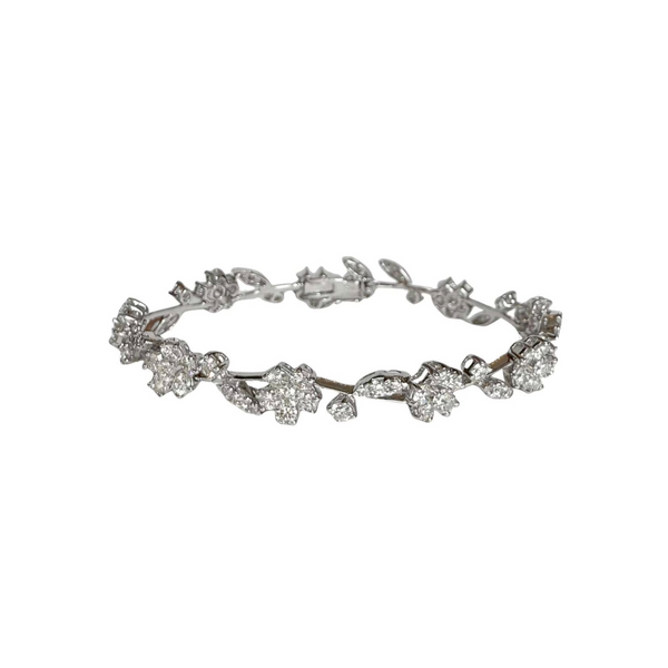18k White Gold Diamond Floral Motif Tennis Bracelet