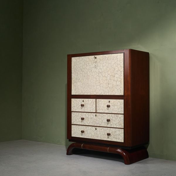 Early and Rare Eggshell Cabinet with Illuminated Sectretaire by Aldo Tura, Italy 1940s