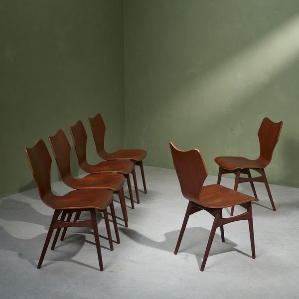 Set of 6 Dining Chairs in Solid Teak and Plywood, Scandinavia 1960s