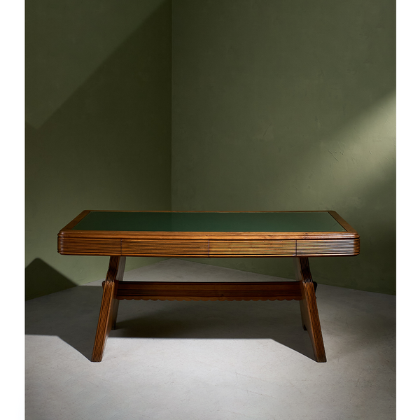 Unique Desk in Solid Chestnut with Grissinato Carvings, Italy 1940s