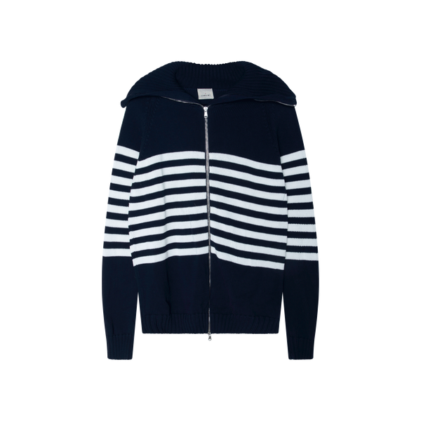 Lardini Navy and White Striped Knit Zip Up