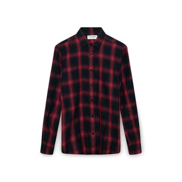 Saint Laurent Yves Collar Red & Black Plaid Shirt