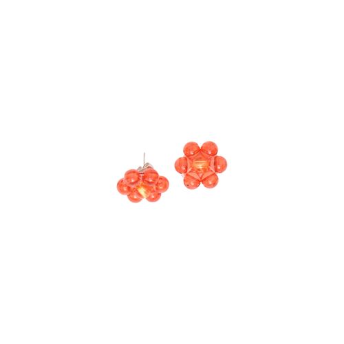 Clear Orange-Red Floral Earrings