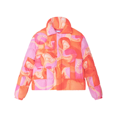 ERL Swirl Print Panelled Quilted Down Jacket in Pink