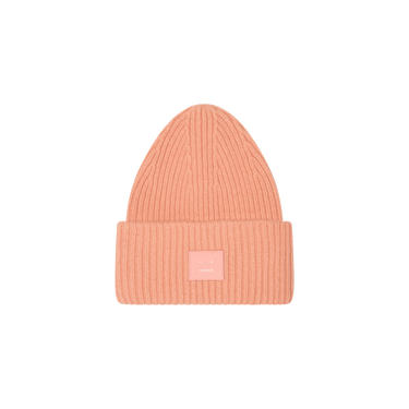 Acne Studios Pink Face Logo Patch Ribbed Beanie