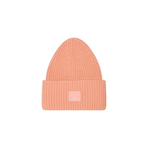 Acne Studios Pink Face Logo Patch Ribbed Beanie