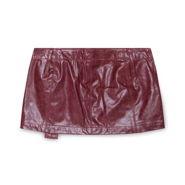 Burgundy Leather Cargo Mini Skirt