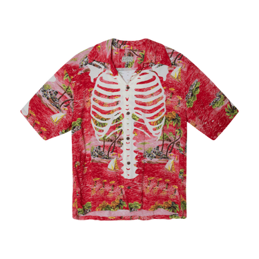 Kapital Red Rayon Kamekameha Bone Aloha Shirt