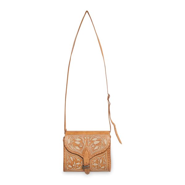 Vintage Brown Embroidered Crossbody Bag