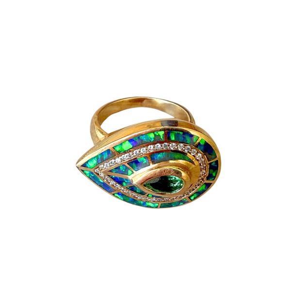 Jacquie Aiche Opal Eye Diamond & Green Tourmaline 14k Yellow Gold Ring