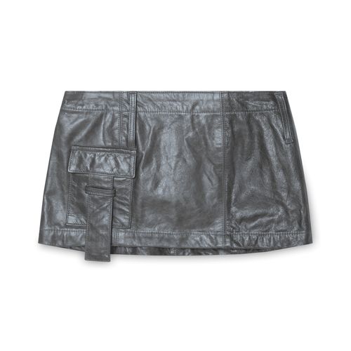 Grey Leather Cargo Mini Skirt