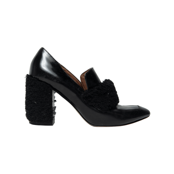 BCBG Black Fluffy Loafer Heels