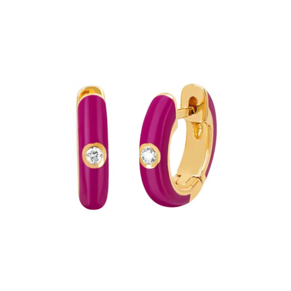 EF Collection 14k Yellow Gold Berry Enamel & Diamond Huggie Earrings