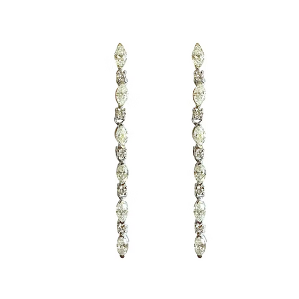 14k White Gold Marquise and Round Diamond Drop Earrings