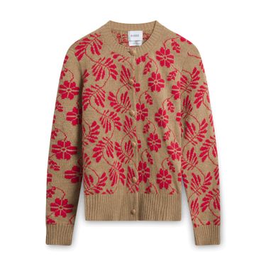 Barrie Floral Round Neck Cardigan - Brown