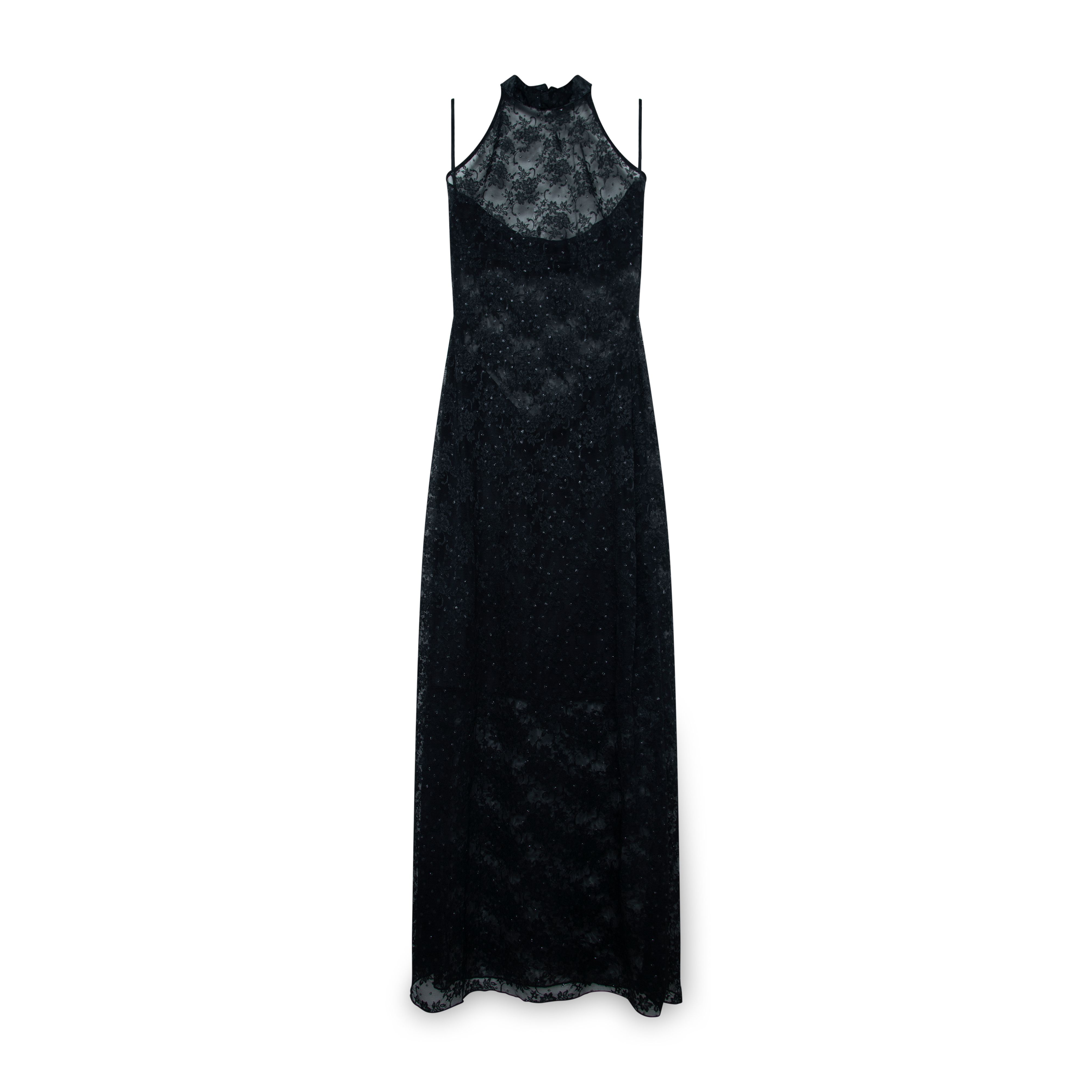 Vintage Sabora Black Sheer Lace High Neck Maxi Dress by Cherokee