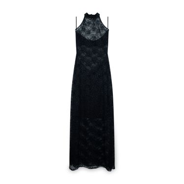Vintage Sabora Black Sheer Lace High Neck Maxi Dress