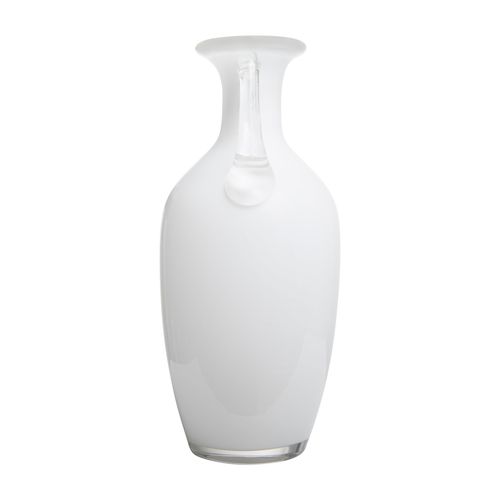 White Hand-Blown Cased Glass Vase with Handles