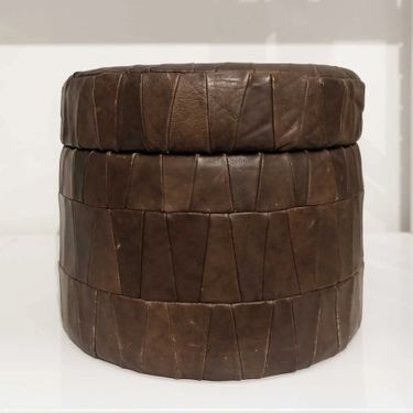 Brown Patchwork Circle Ottoman by De Sede, 1970s