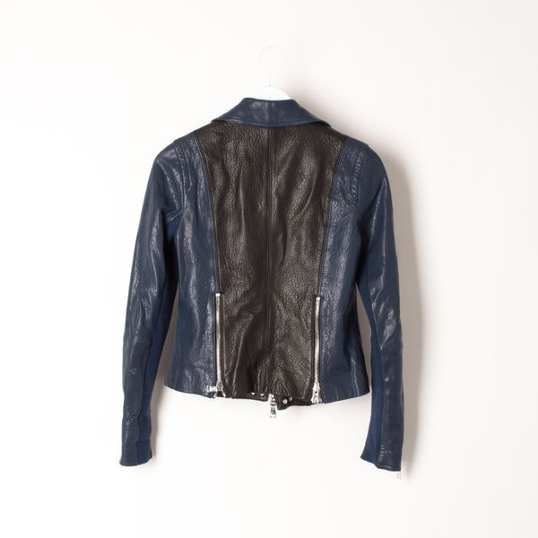 Vince Leather Jacket in Black + Blue 