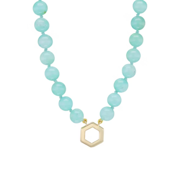 Harwell Godfrey Chrysoprase Bead Foundation Necklace with Gold Hex Clasp