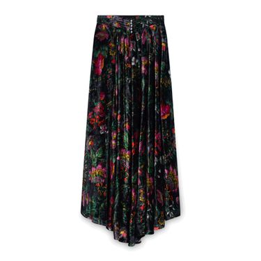 Paco Rabanne Floral Midi Skirt with Button Studs - Black