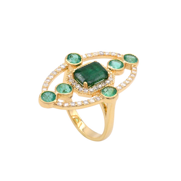 14k YG Emerald Diamond Ring