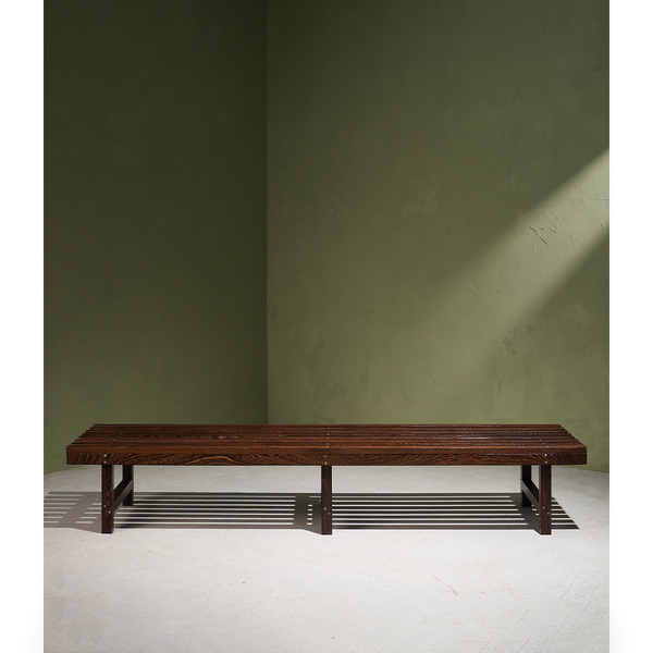 Architectural Slatted Bench in Solid Wengé, The Netherlands 1960s