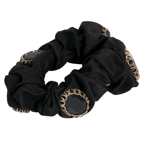 Azeeza Black With Gold Trim Embellished Scrunchie