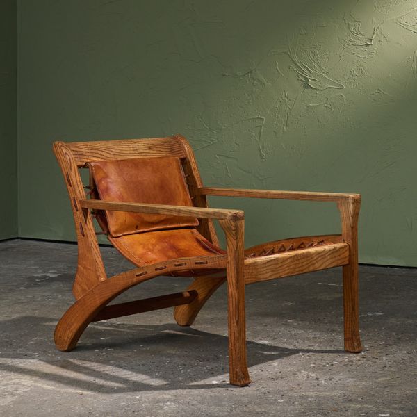 'Lace' Lounge Chair in Solid Ash and Original Cognac Leather by Stefan During, The Netherlands, 1985