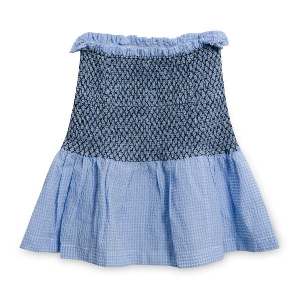 Ganni Gingham Smocked Seersucker Skirt